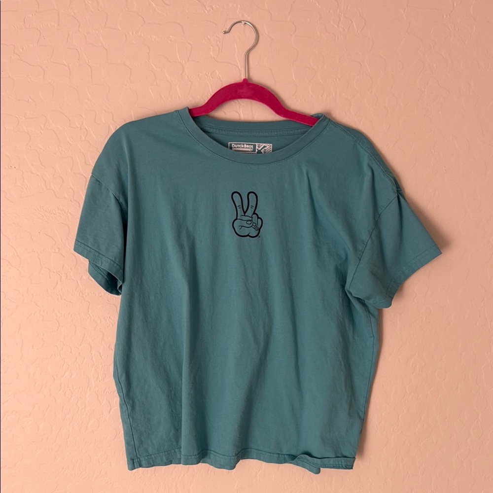 Teal Graphic T-Shirt with Peace Sign
